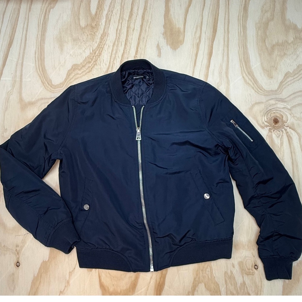 Stradivarius Mens Navy Blue Quilted Lined Bomber Jacket Size L 8099/278/010